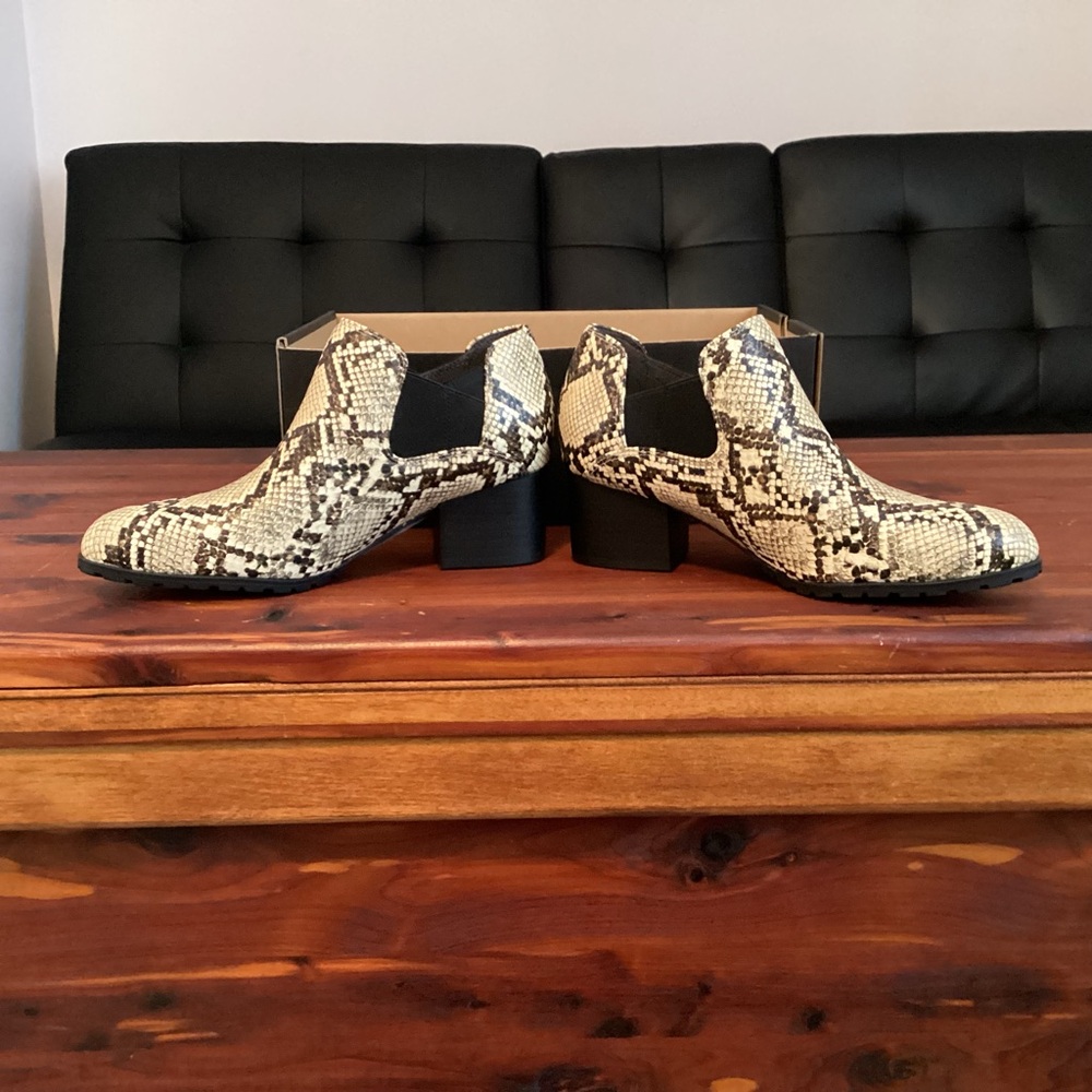 Vionic Snake-Print Ankle Booties in Cream and Black - Picture 6 of 7